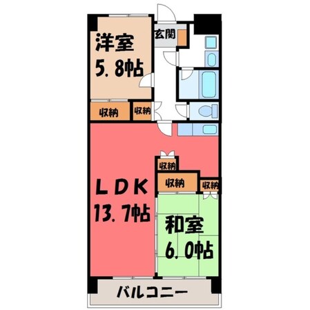 宇都宮駅 徒歩6分 9階の物件間取画像